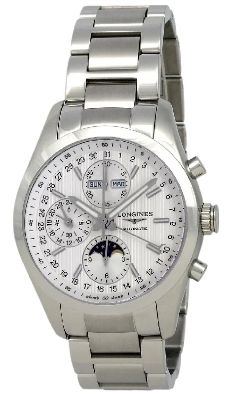 men’s watches with interchangeable rubber and metal bands -Longines Conquest Classic Automatic Chronograph Moonphase Mens Watch Calendar L2.798.4.72.6