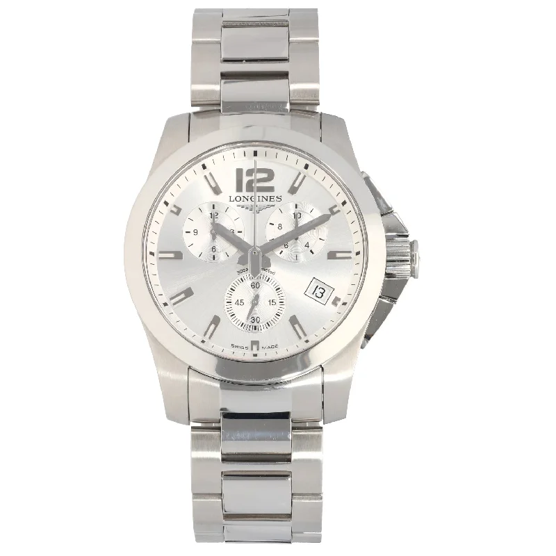 stylish watches for women with large dials and metal cases -Longines Conquest L3.660.4 41mm Stainless Steel Watch