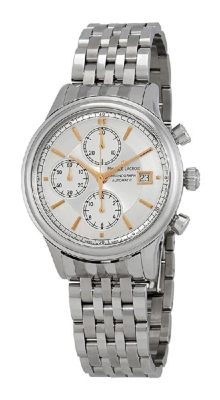 high-end men’s watches with diamond-encrusted bezels and gold accents -Maurice Lacroix Les Classiques Automatic Chronograph Mens Watch Silver Dial Date LC6158-SS002-130-1