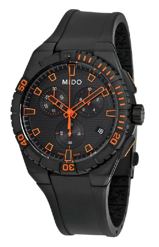 best men’s watches with automatic movement and luxury finishes -Mido Ocean Star Captain Chronograph Black Dial Date Black Rubber Strap Quartz Divers Mens Watch M023.417.37.051.09