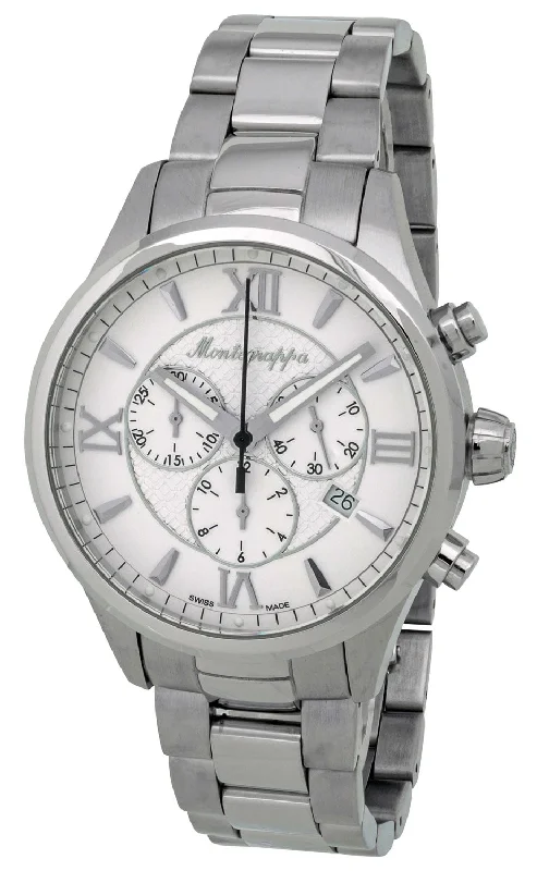 luxury watches for men with intricate dial designs and quality materials -Montegrappa Fortuna Chronograph Date White Dial Stainless Steel Quartz Men's Watch IDFOWCIJ