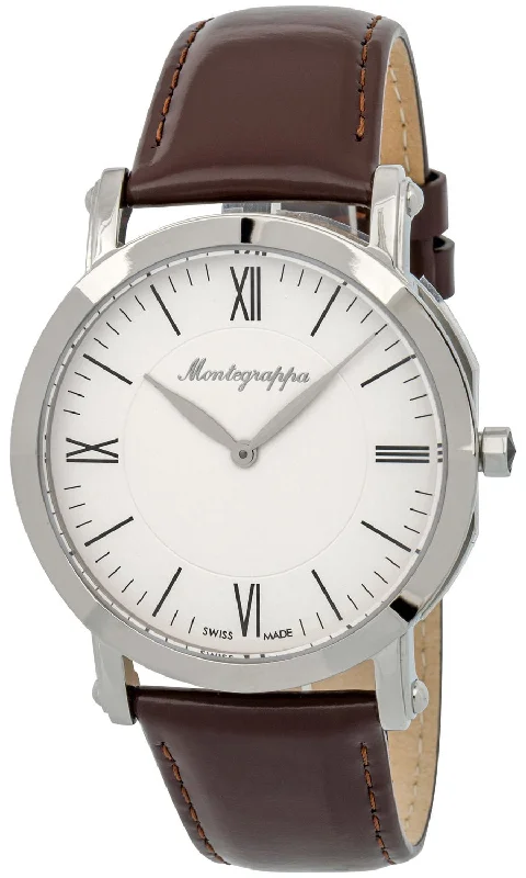 smartwatches for women with fitness and heart rate monitoring -Montegrappa Nerouno Slim White Dial Brown Leather Strap Quartz Men's Watch IDNMWAIW