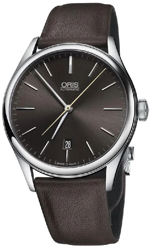 men’s watches with minimalist face designs and durable rubber straps -Oris Artelier Limited Edition Dexter Gordon Automatic Stainless Steel Brown Leather Strap Brown Dial Date Mens Watch 733 7721 4083-Set LS