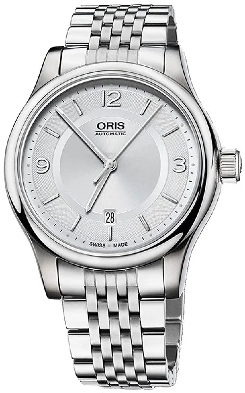 affordable men’s watches with silicone bands and modern designs -Oris Classic Date Stainless Steel Silver Dial Automatic Mens Watch 733-7594-4031MB