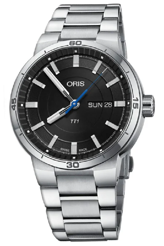 best sport watches for men with heart rate tracking and step counting -Oris TT1 Automatic Stainless Steel Black Dial Day-Date Mens Watch 735 7752 4154-MB