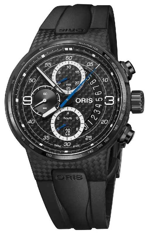 best luxury watches for men with high-end automatic movements -Oris Williams FW41 Limited Edition Chronograph Automatic Black Titanium Black Rubber Strap Black Dial Date Mens Watch 774 7725 8794-Set RS