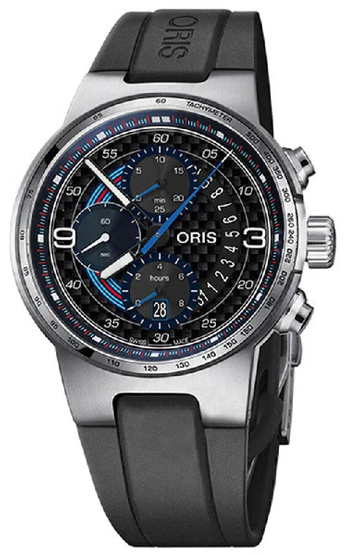 solar-powered watches for men with stainless steel and durable designs -Oris Williams Martini Racing Limited Edition Chronograph Automatic Stainless Steel Black Rubber Strap Black Dial Date Mens Watch 774 7717 4184-Set RS