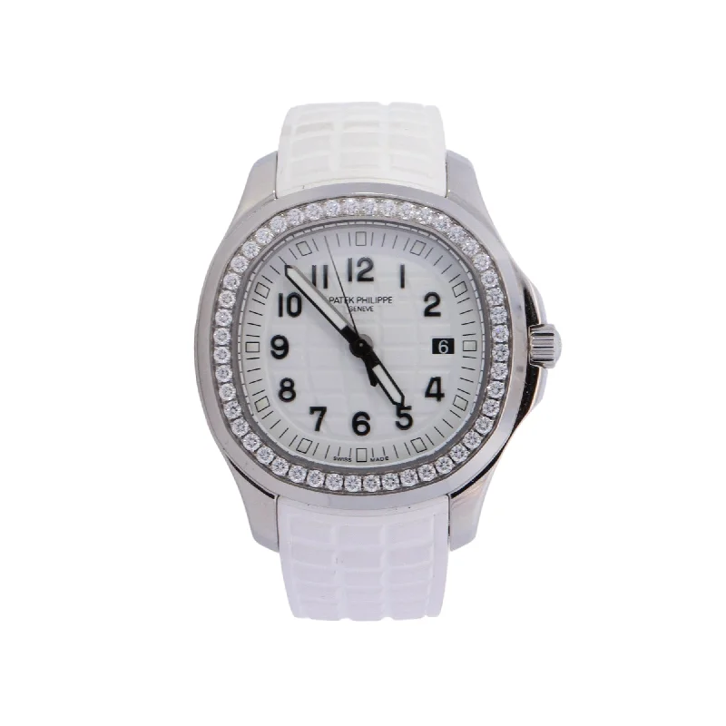 watches for women with slim profiles and elegant gemstone dials -Patek Philippe Aquanaut Stainless Steel 38mm White Arabic Dial Watch Reference# 5267/200A-010