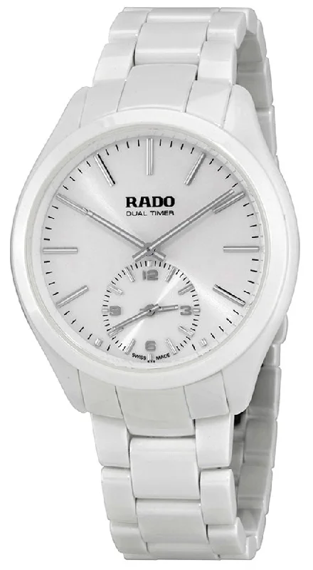 men's watches with durable rubber bands and advanced tracking features -Rado HyperChrome XL White Ceramic Quartz Analog White Dial Dual Timer Men's Dress Watch R32113102