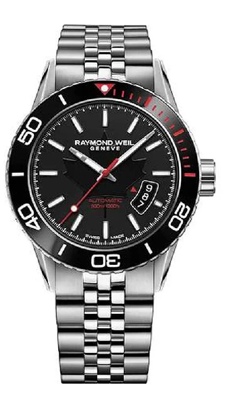 men's watches with durable metal bands and shockproof designs -Raymond Weil Freelancer Canada Steel Mens Watch Round Case Calendar Sapphire Crystal Automatic 2760-ST5-CA150