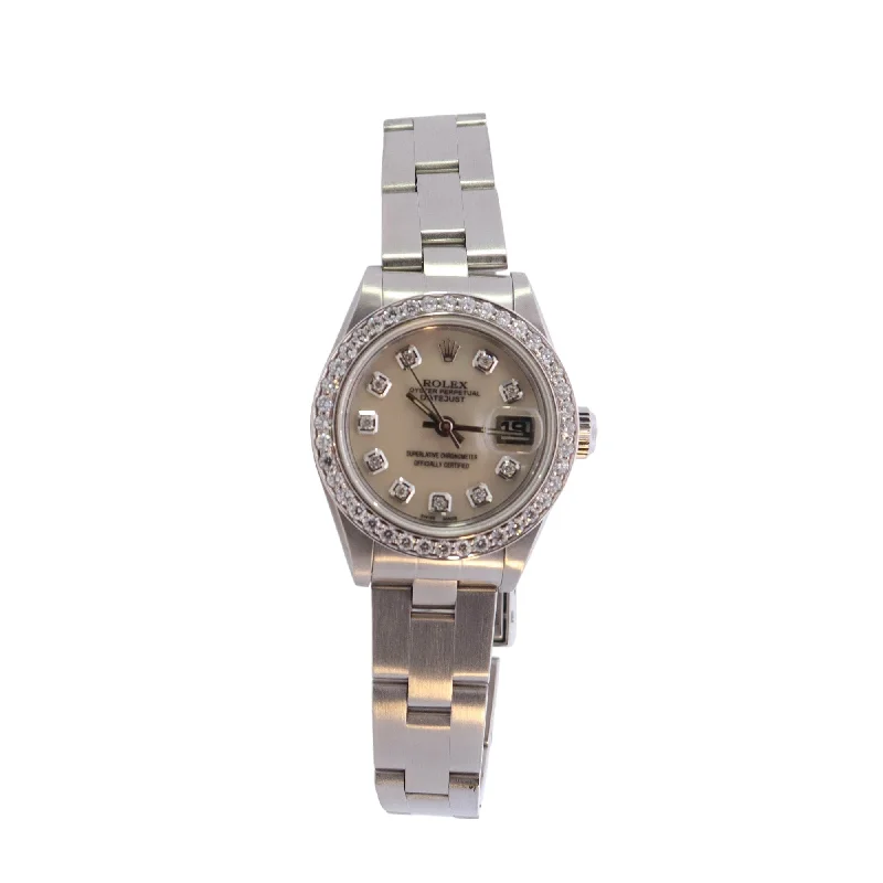 men’s watches with classic designs and adjustable straps -Rolex Datejust Stainless Steel 26mm Custom White MOP Diamond Dial Watch Reference #: 69160