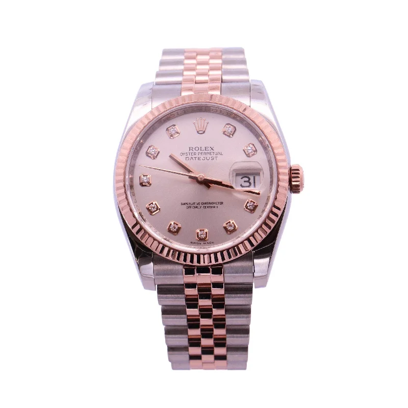 luxury digital sport watches for men with customizable tracking -Rolex Datejust Two Tone Rose Gold & Stainless Steel 36mm Pink Diamond Dial Watch Reference #: 116231