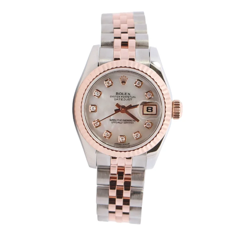 sport watches for men with customizable workout settings -Rolex Datejust Two Tone Stainless Steel Rose Gold 26mm Factory Mop Diamond Dot Dial Watch Reference #: 179171