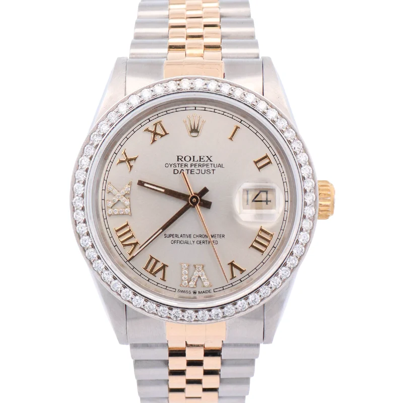 affordable men’s watches with modern designs and silicone straps -Rolex Datejust Two-Tone Stainless Steel & Yellow Gold 36mm Silver Roman Dial Watch Reference# 16233