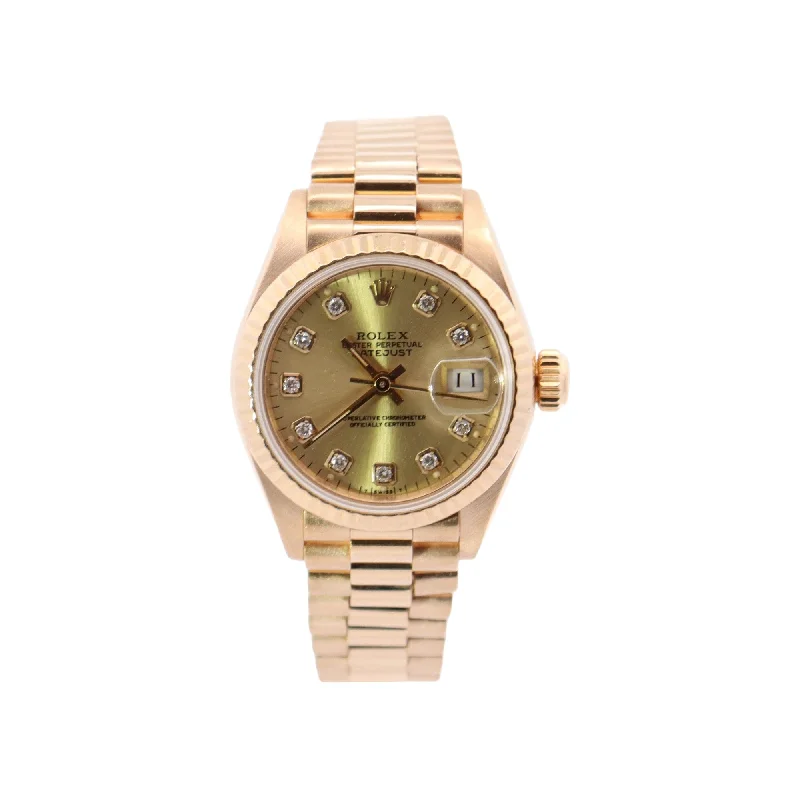 watches for women with minimalist dials and adjustable bands -Rolex Datejust Yellow Gold 26mm Champagne Diamond Dial Watch Reference# 69178