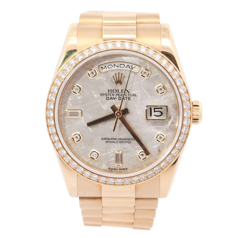 best men’s watches with durable metal bands and digital displays -Rolex Day-Date Yellow Gold 36mm Meteorite Diamond Dial Watch Reference# 118348