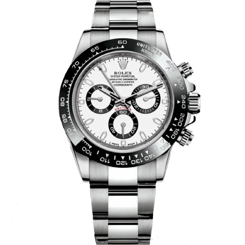 women's watches with sleek stainless steel cases and bold faces -Rolex Daytona 116500Ln Wh Panda White Index 40Mm Stainless Steel Men’S Watch - 2021