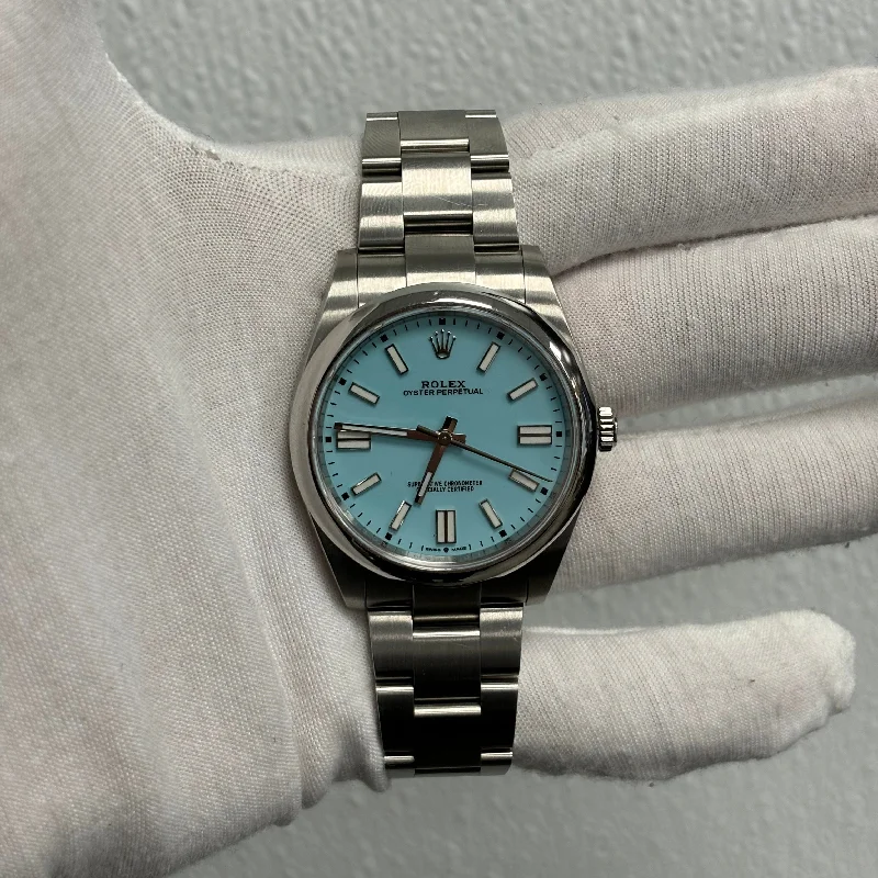 watches for women with slim profiles and elegant gemstone dials -Rolex Oyster Perpetual 41mm Tiffany Dial Ref# 124300