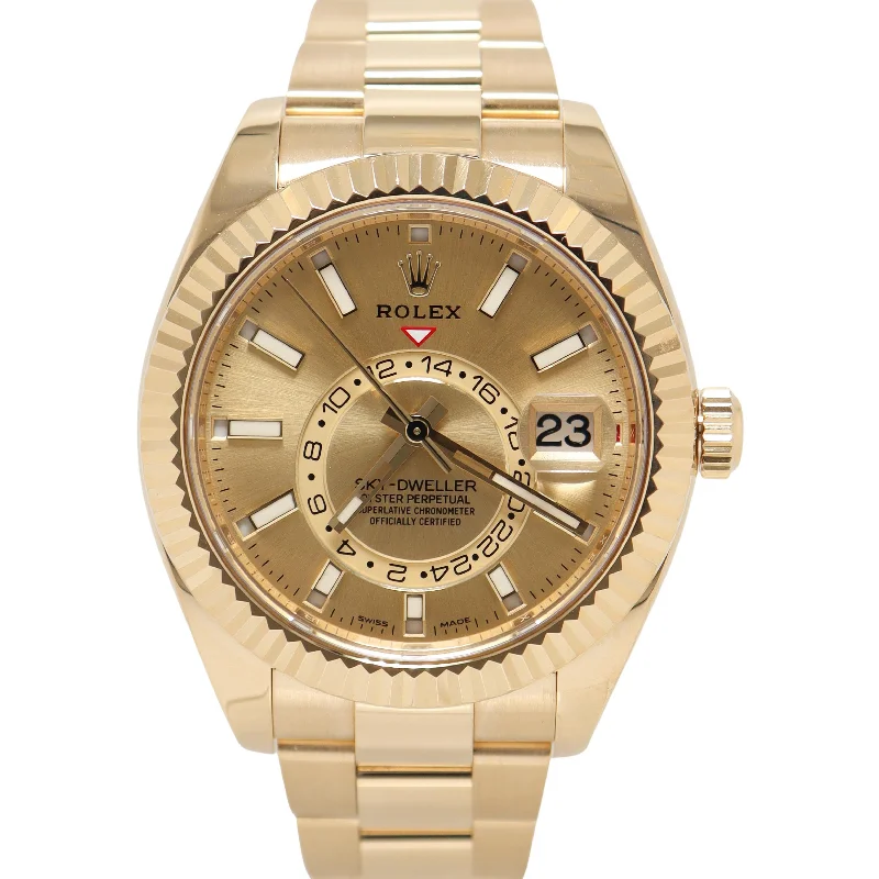 high-tech sport watches for men with Bluetooth connectivity -Rolex Sky-Dweller 42mm Champagne Dial# 326938