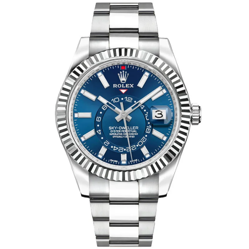 men’s watches with stylish mesh bands and minimalist design -Rolex Sky-Dweller Steel Blue Dial 42mm Luxury Men's Watch 326934-0003