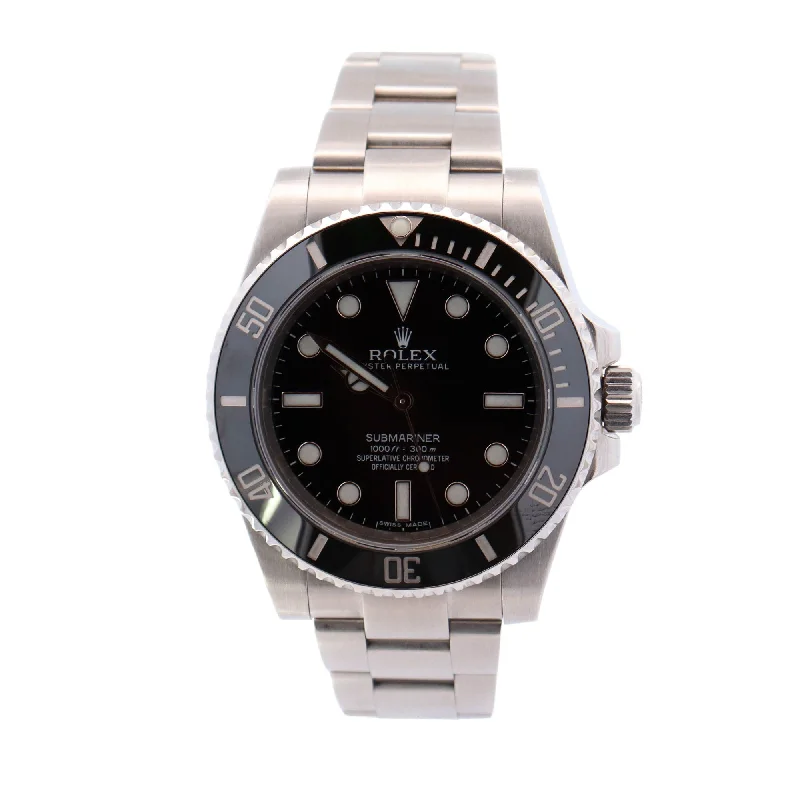 elegant watches for women with slim profile and silver bands -Rolex Submariner No Date 40mm Stainless Steel Black Dot Dial Watch Reference# 114060