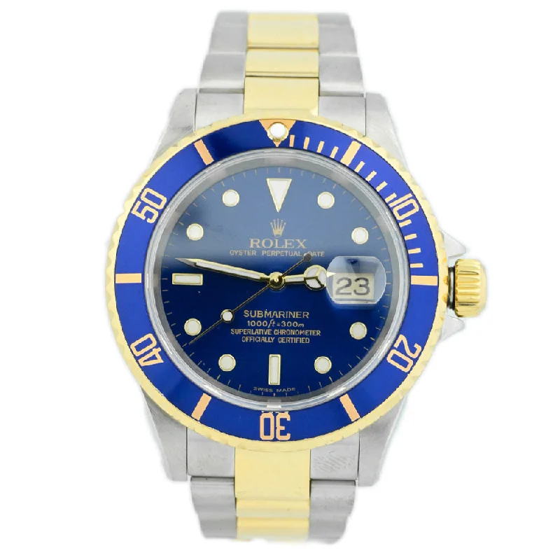 high-end sport watches for men with GPS, heart rate, and step counting -Rolex Submariner Two-Tone Stainless Steel & Yellow Gold 40mm Blue Dot Dial Watch Reference# 16613