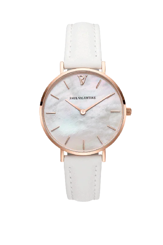 men's watches with interchangeable leather and metal bands -Rose Gold Seashell White