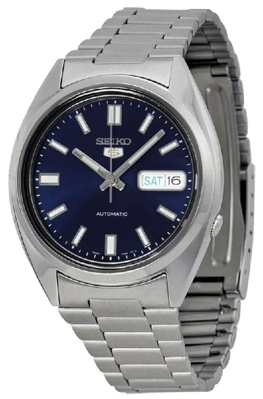 premium men's watches with skeleton faces and automatic movements -Seiko 5 Automatic Stainless Steel Blue Dial Day-Date Mens Watch SNXS77K1