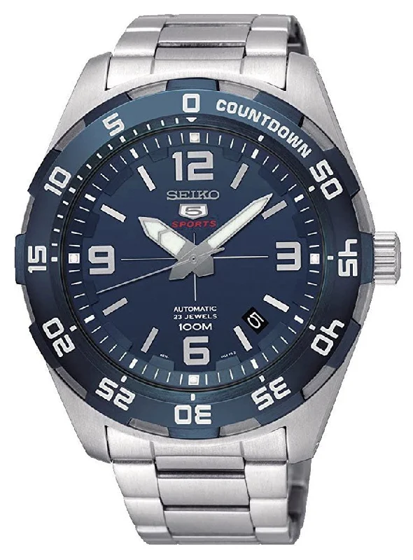 women’s watches with sophisticated designs and elegant bracelets -Seiko 5 Sports Stainless Steel Blue Dial Automatic Date Mens Watch SRPB85K1