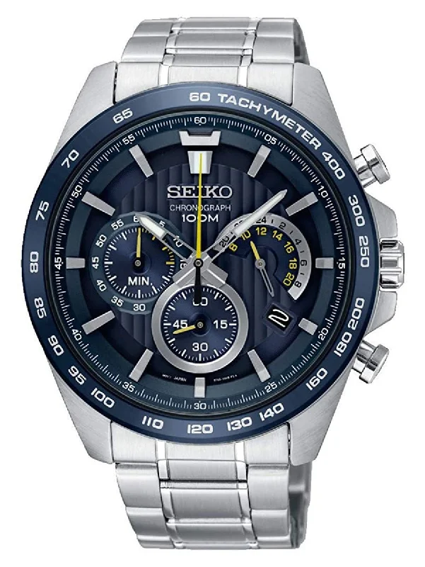 women's watches with lightweight design and vibrant colors -Seiko Chronograph Stainless Steel Blue Dial Quartz Mens Watch SSB301P1