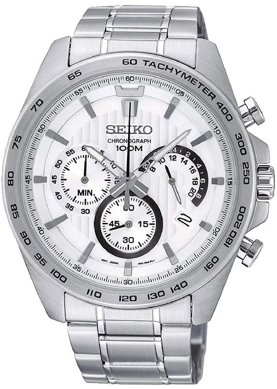 men’s watches with elegant designs and interchangeable bands -Seiko Chronograph Stainless Steel Silver-Tone Dial Date Quartz Mens Watch SSB297P1