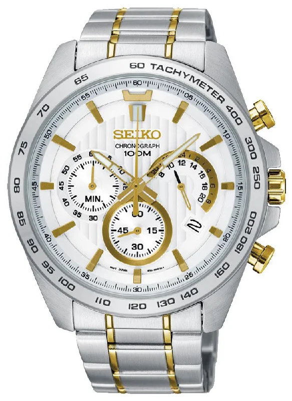 sport digital watches for men with speedometer and lap timer -Seiko Chronograph Two-Tone Stainless Steel Silver-Tone Dial Date Quartz Mens Watch SSB309P1