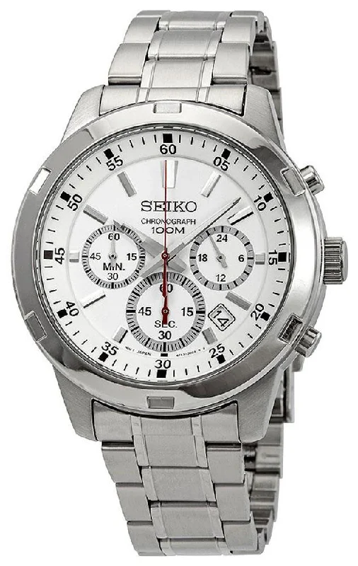 best smartwatches for women with fitness and wellness tracking -Seiko Neo Sports Chronograph Stainless Steel White Dial Date Quartz Mens Watch SKS601P1