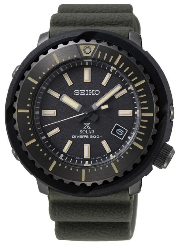 smartwatches for women with built-in fitness apps and message alerts -Seiko Prospex Solar Black Stainless Steel Black Dial Green Silicone Strap Date Divers Mens Watch SNE543P1