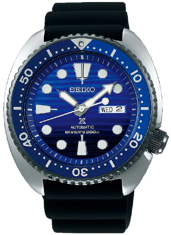 women’s watches with oversized faces and slim metal bands -Seiko Special Edition Prospex Automatic Black Silicone Strap Black and Blue Dial Day-Date Divers Mens Watch SRPC91K1