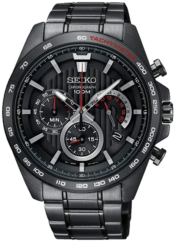 watches for women with unique face shapes and colorful bands -Seiko Chronograph Black Stainless Steel Black Dial Quartz Date Mens Watch SSB311P1