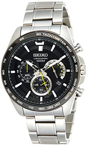 women's watches with leather straps and delicate gold details -Seiko SSB303P1 Men's Black Dial Steel Bracelet Chronograph Watch