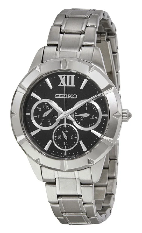 solar-powered smartwatches for women with eco-friendly features -Seiko Stainless Steel Black Dial Date Quartz Mens Watch SKY689P1