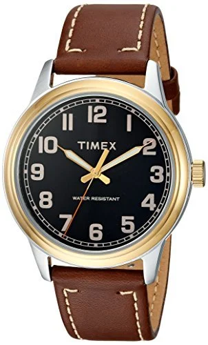 rugged sport watches for men with high water resistance and durability -Timex Men's TW2R22900 New England Brown/Gold Leather Strap Watch