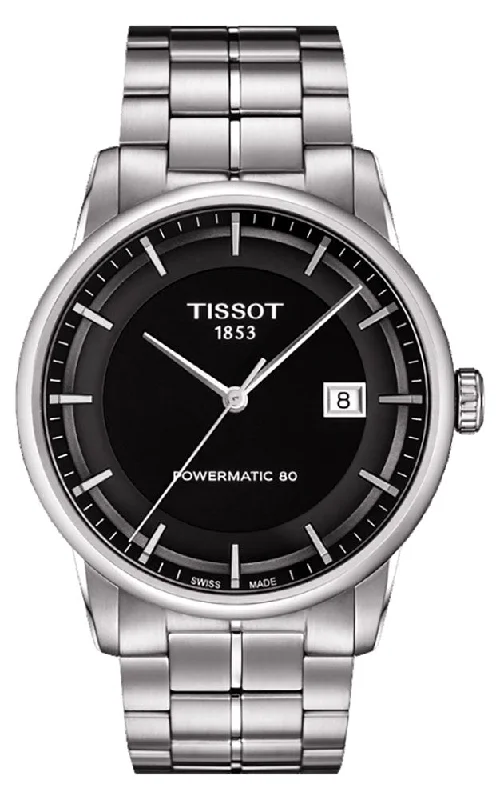 men's watches with multi-functional chronograph and stylish metal bands -Tissot Luxury Stainless Steel Automatic Black Dial Date Mens Watch T0864071105100