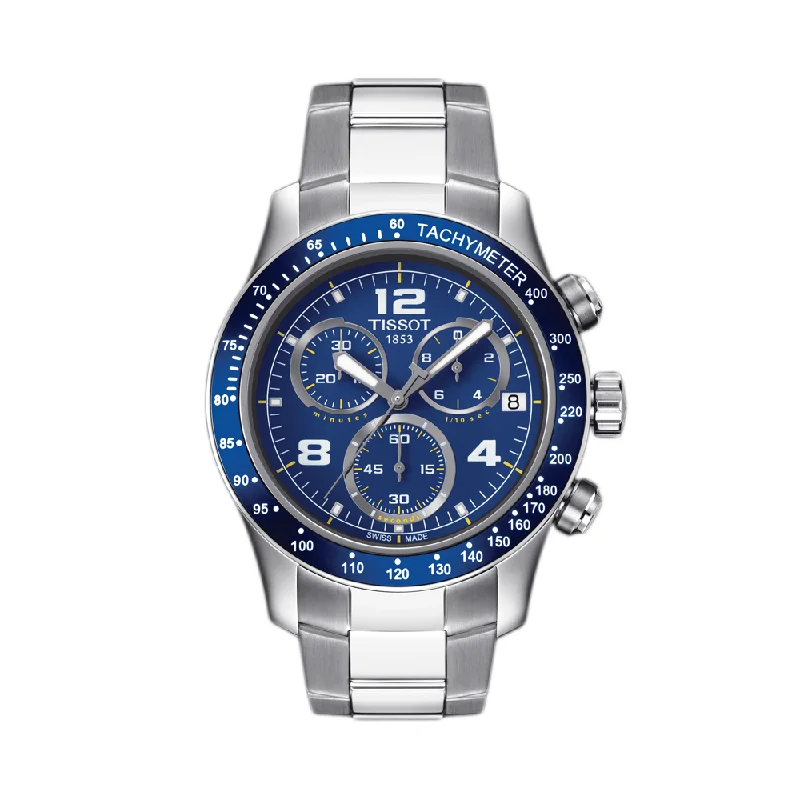 elegant women’s watches with leather straps and slim, sleek faces -TISSOT T0394171104702 T-SPORT V8 BLUE DIAL MEN'S WATCH