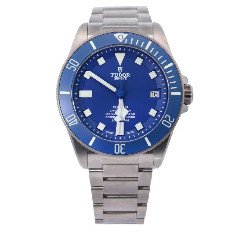 sport watches for men with interval training and fitness tracking -Tudor Pelagos Titanium 42mm Blue Dot Dial Watch Reference# 25600TB