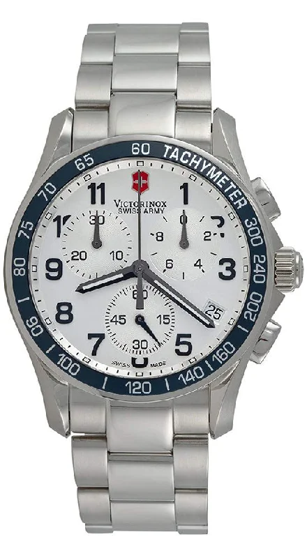 watches for men with sleek, durable rubber bands and unique faces -Victorinox Swiss Army Chrono Classic Steel Silver Chronograph Dial Tachymeter Scale Date Men's Watch 241121