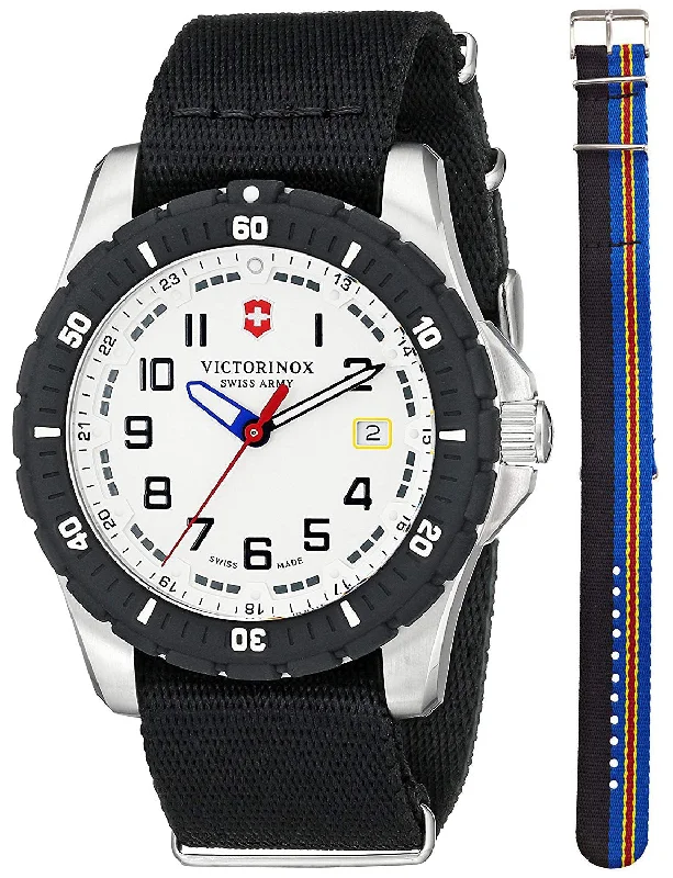 sport watches for men with interval training and fitness tracking -Victorinox Swiss Army Maverick Steel 241676.1 Mens Watch White Dial Nylon NATO Strap