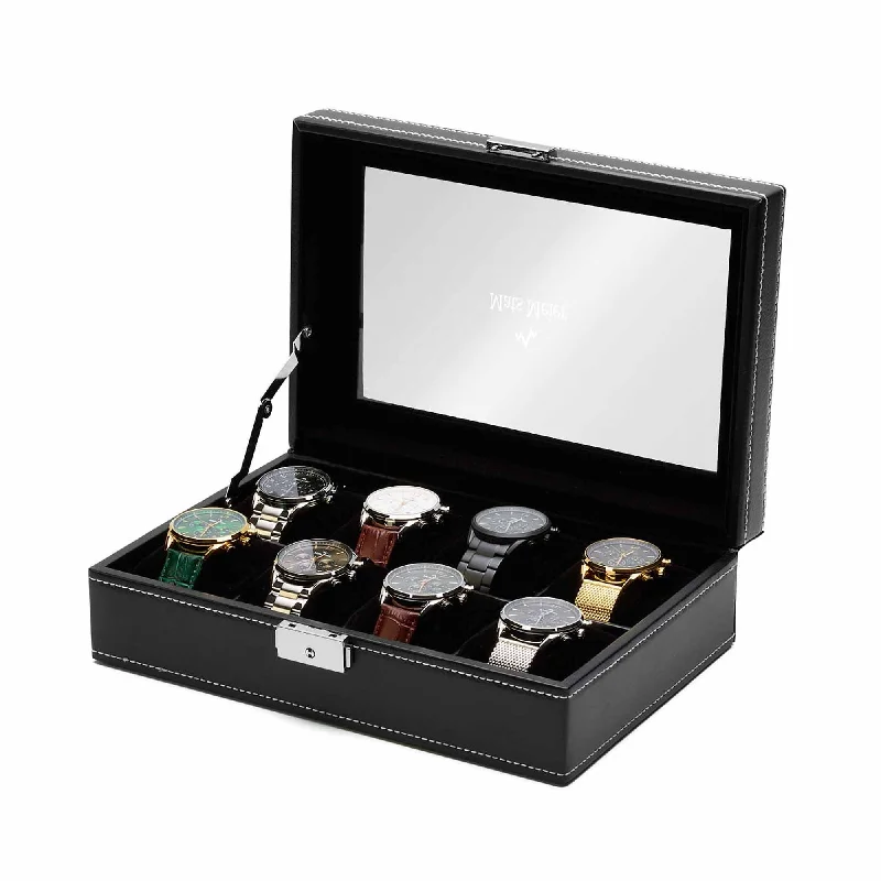 eco-friendly watches for men with recycled materials and stylish designs -Mont Fort watch box black - 8 watches