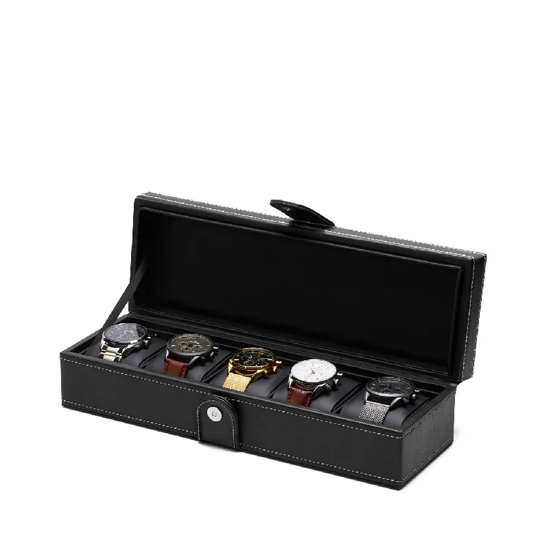 durable sport watches for men with built-in compass -Mont Fort watch box black - 5 watches