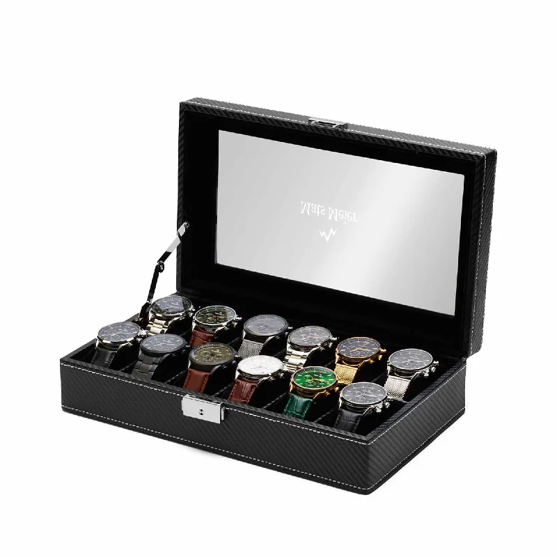 women’s watches with oversized faces and slim metal bands -Mont Fort watch box black - 12 watches