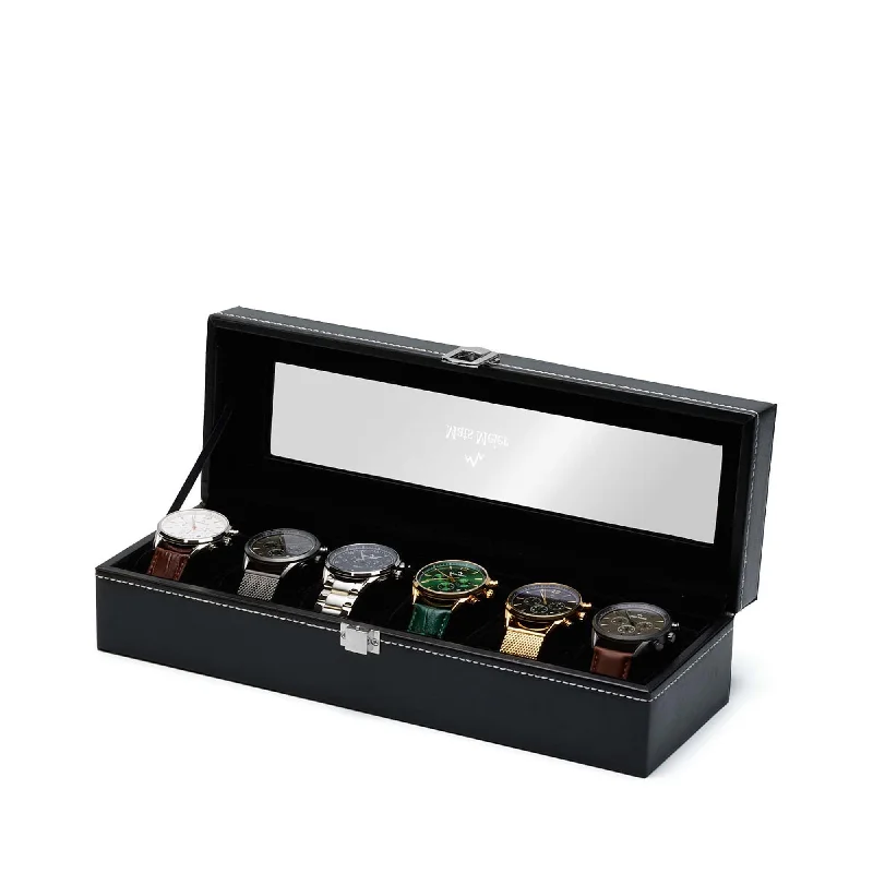 watches for women with elegant designs and adjustable metal straps -Mont Fort watch box black - 6 watches