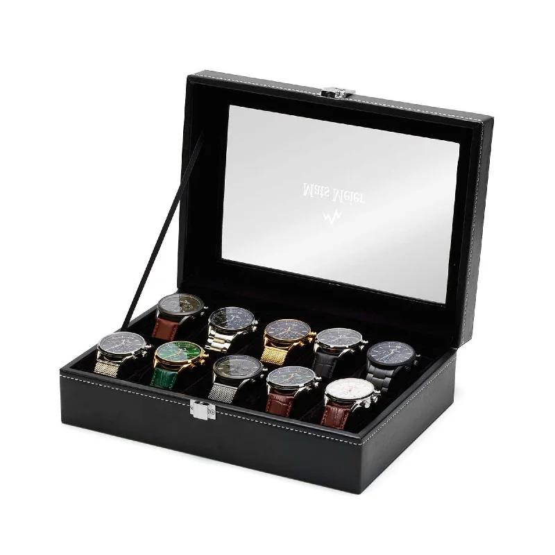 men's watches with intricate detailing and leather straps -Mont Fort watch box black - 10 watches